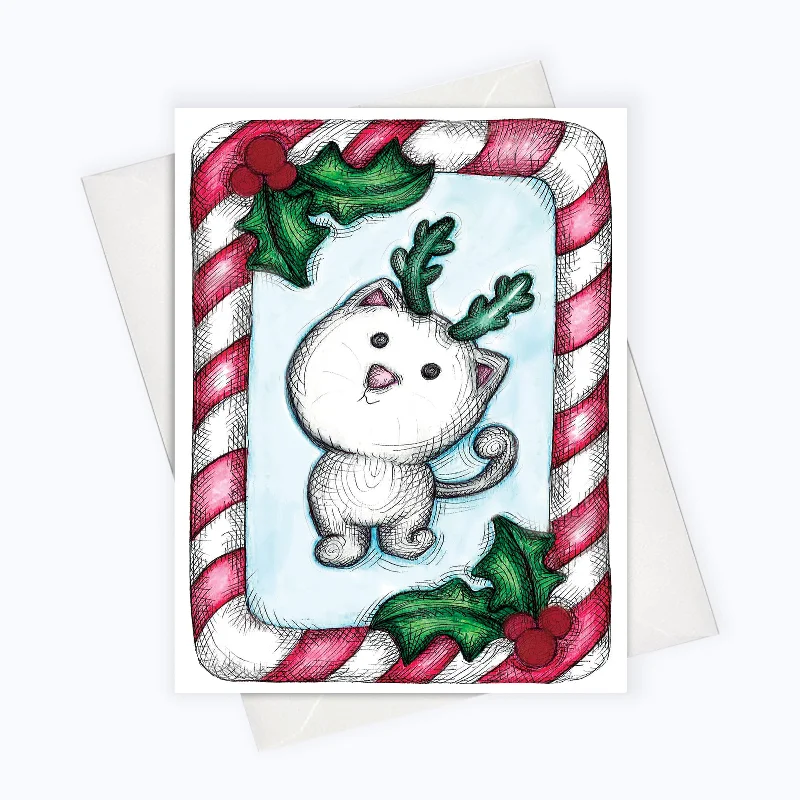 CAT HOLIDAY CARD | Cat Holiday Greeting Card | Holiday Stationery | Christmas Card | Candy Cane Cat | Cute Christmas Kitty | Cat Lovers Card