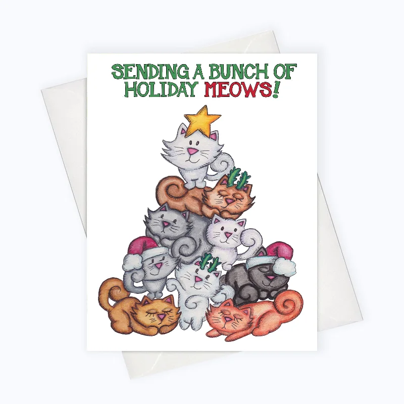 BUNCH OF CATS HOLIDAY CARD | Cat Tree Christmas Card | Cat Holiday Greeting Card | Holiday Stationery | Christmas Card | Cat Lovers Holiday