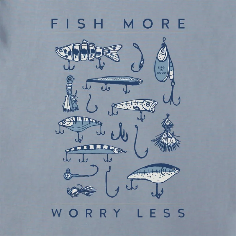 Life Is Good : Fish More Worry Less Hooks and Tackle Long Sleeve Crusher Tee in Stone Blue