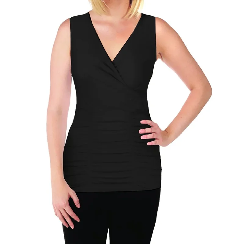 Tees by Tina : Ruched Crossover V-Neck Tank - Black