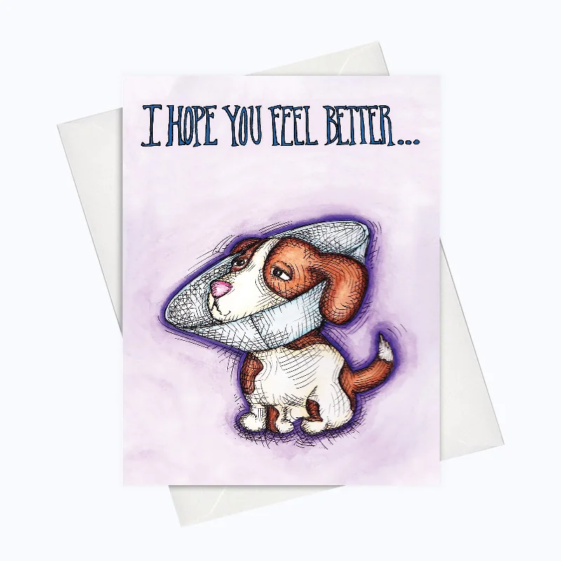 SYMPATHY CARD | Feel Better Dog Card | Sympathy Greeting Card | Get Better Card | Cone of shame card | Cards for friends | Cute Beagle Card