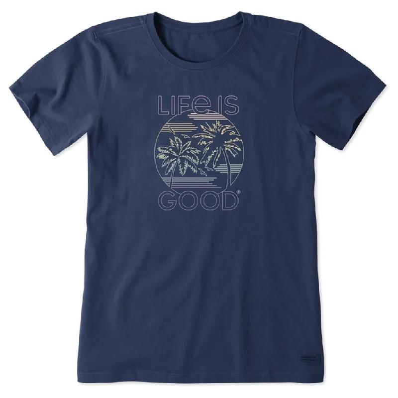 Life Is Good : Women's Retro Palm Linework - Crusher-Lite T-Shirt in Darkest Blue