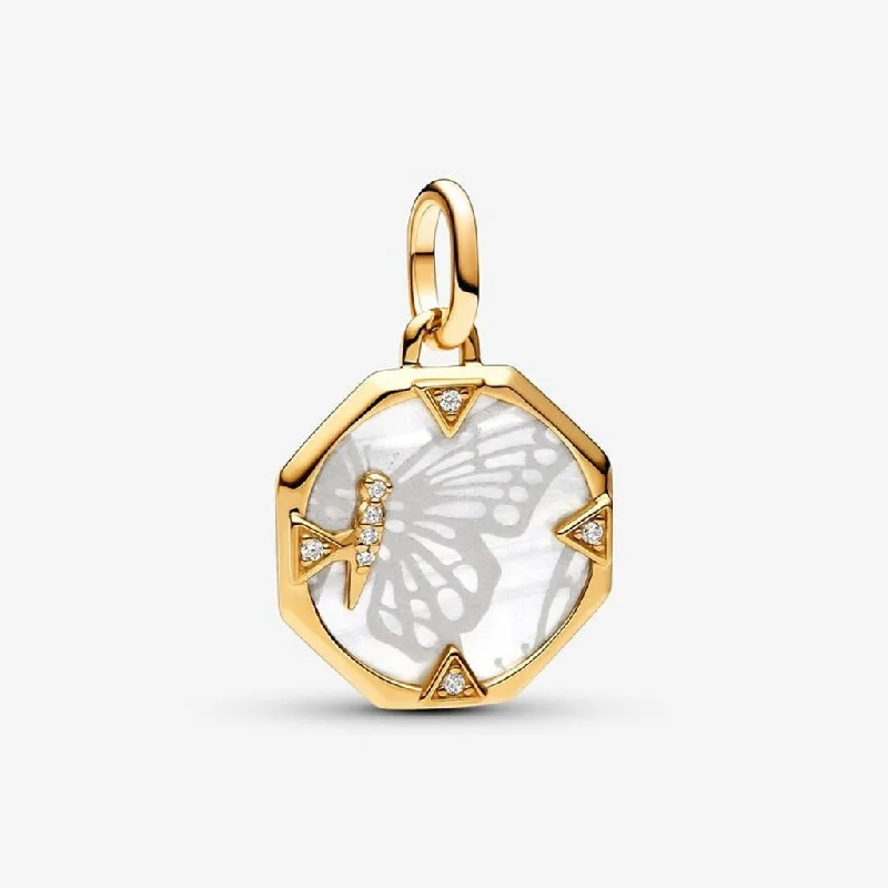 PANDORA : Pandora ME Pearlescent Butterfly Medallion Charm-Gold