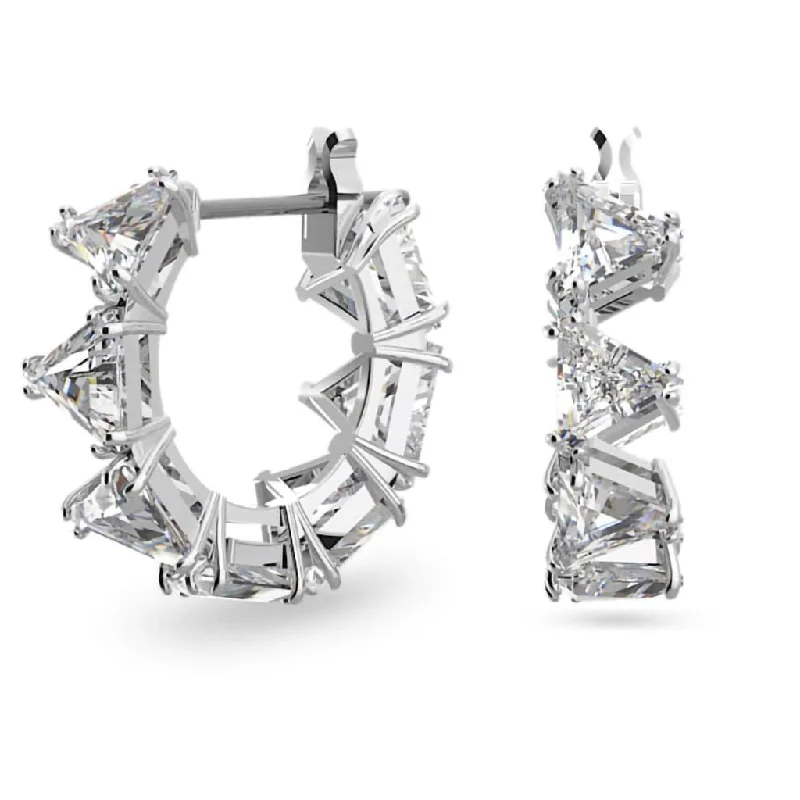 Swarovski : Matrix Hoop Earrings in White -Triangle Cut Small, Rhodium