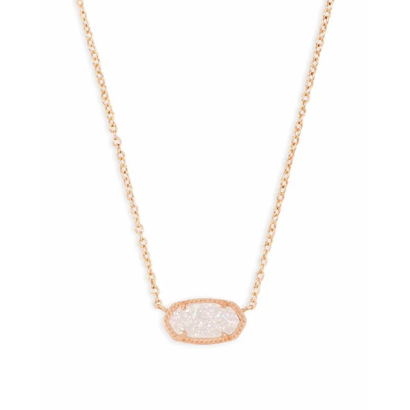 Kendra Scott : Elisa Rose Gold Pendant Necklace in Iridescent Drusy