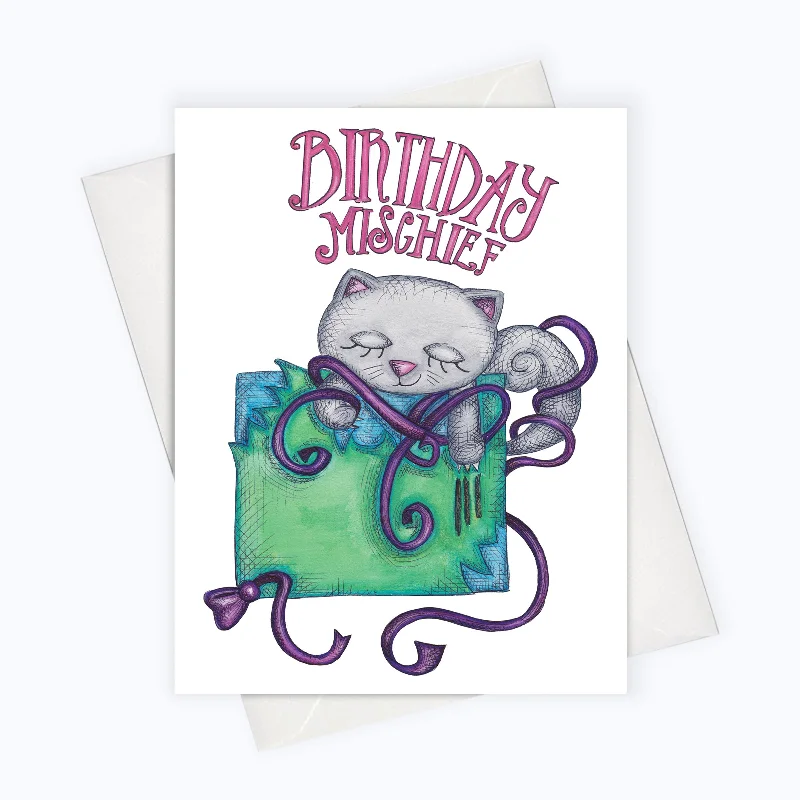 CAT BIRTHDAY CARD | Birthday MIschief Funny Greeting Card | Funny Cat Birthday Card | Cat Puns Card | Birthday Stationery | Birthday Wishes Card | Cat Lovers Card Birthday