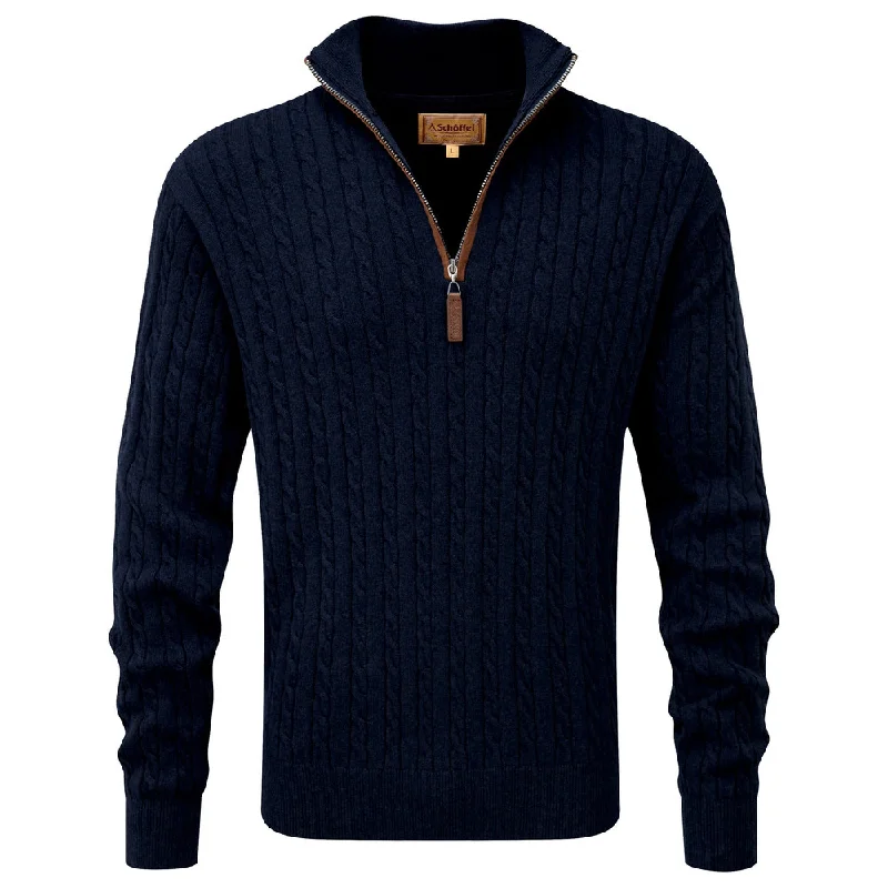 Schoffel Mens Cotton Cable 1/4 Zip Jumper - Navy