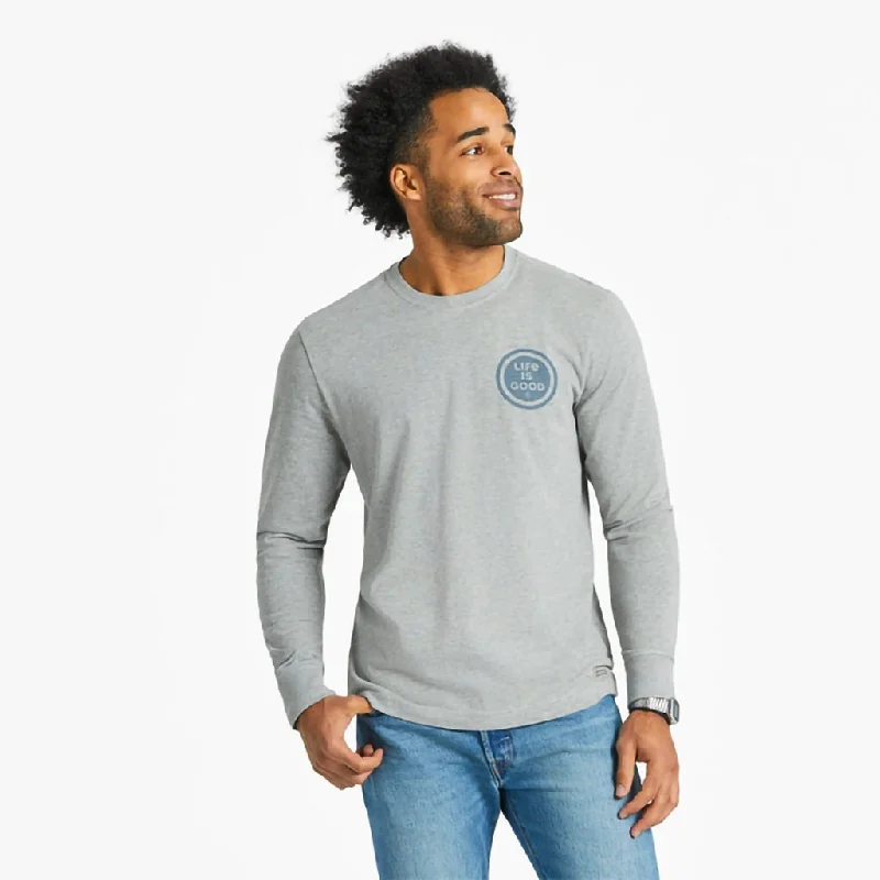 Life Is Good : Men's LIG Wordmark Stack Long Sleeve Crusher Tee in Heather Gray