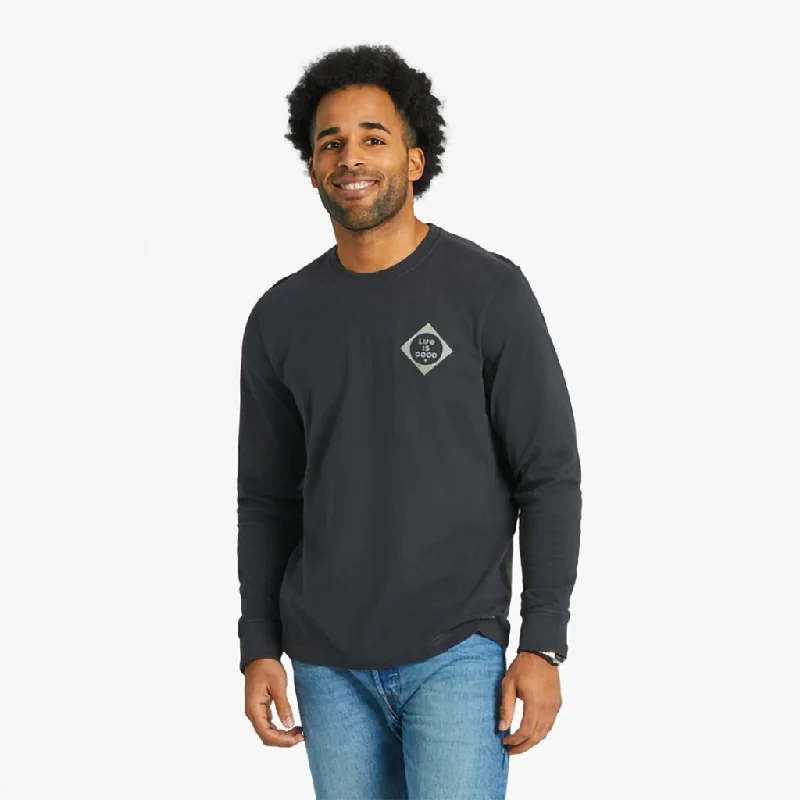 Life Is Good : Men's Buck Buck Moose Long Sleeve Crusher Tee in Faded Black