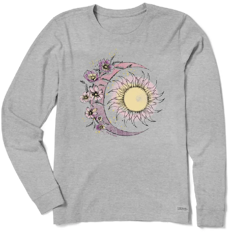 Life Is Good : Women's Moon Flower - Long Sleeve Crusher T-Shirt in Heather Gray