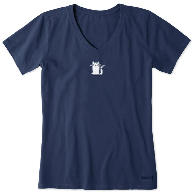 Life Is Good : Women's Quirky Kitty - Crusher V-Neck in Darkest Blue