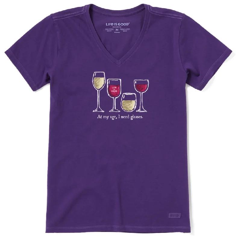 Life Is Good : Women's I Need Wine Glasses - Crusher V-Neck in Deep Purple