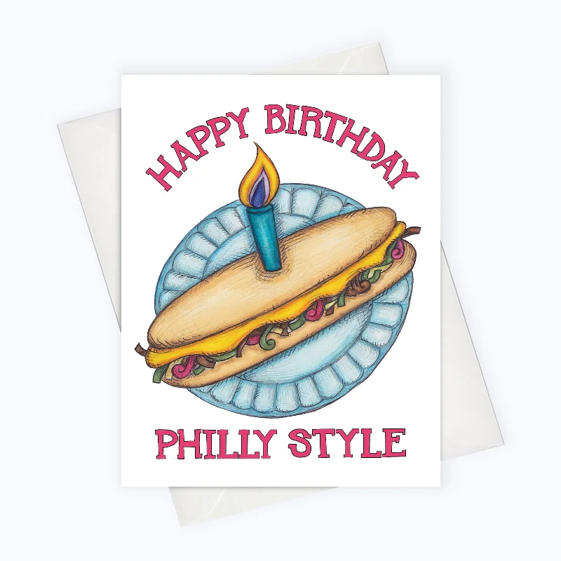 PHILLY CARD | Philadelphia Birthday Card | Philly Cheesesteak Birthday Card | Philadelphia Cheese Steak Pizza Card | Birthday Philly Greeting Card | Chicago Card | Birthday Stationery | Happy Birthday Greeting Card