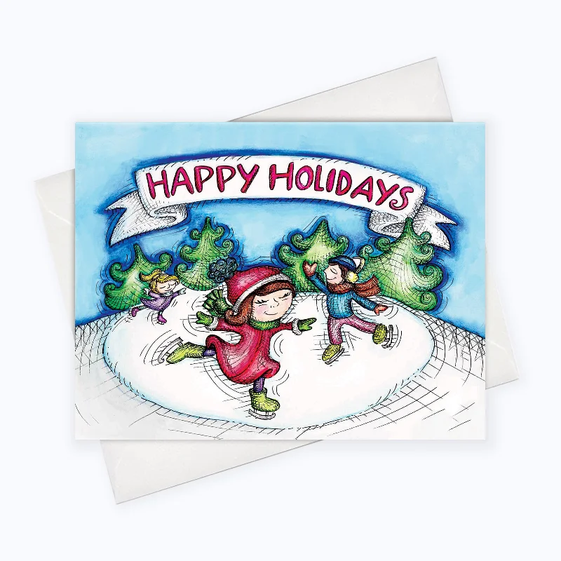 HOLIDAY CARD SET | HOLIDAY SKATERS CARD | Holiday Boxed Cards | Christmas Cards Set of 6 Cards