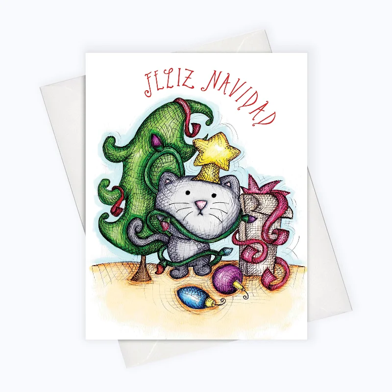 SPANISH HOLIDAY CAT CARD | Tarjetas En Español | CAT HOLIDAY CARD | Feliz Navidad Card | Spanish Christmas Card