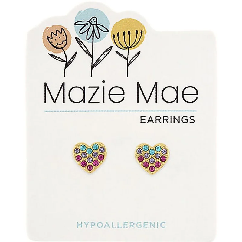 Center Court : Gold Multi-Color CZ Heart Stud Mazie Mae Earrings