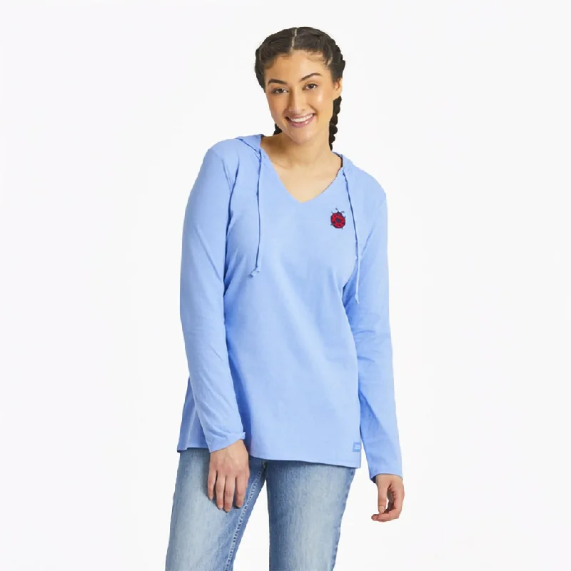 Life Is Good : Women's Little Lady Bug Love - Striped Crusher-Lite Hooded Cornflower Blue