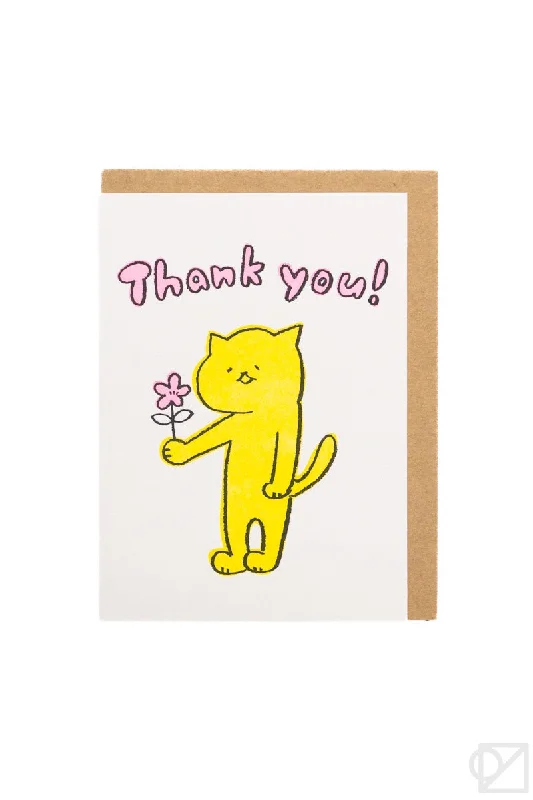 Cat with Flower Thank You Card