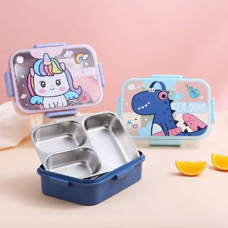 Magical Creatures 750ml Lunch Box: Unicorn/Dino Theme, 304 Stainless Steel, Leak-proof, 3 Compartments