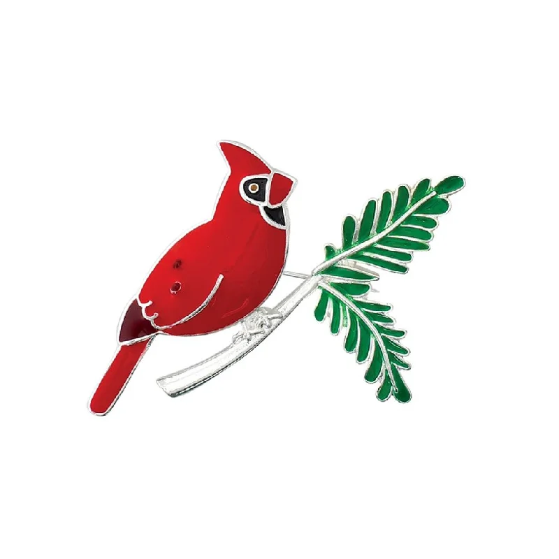 Periwinkle by Barlow : Bright Enamel Cardinal On Branch - Pin