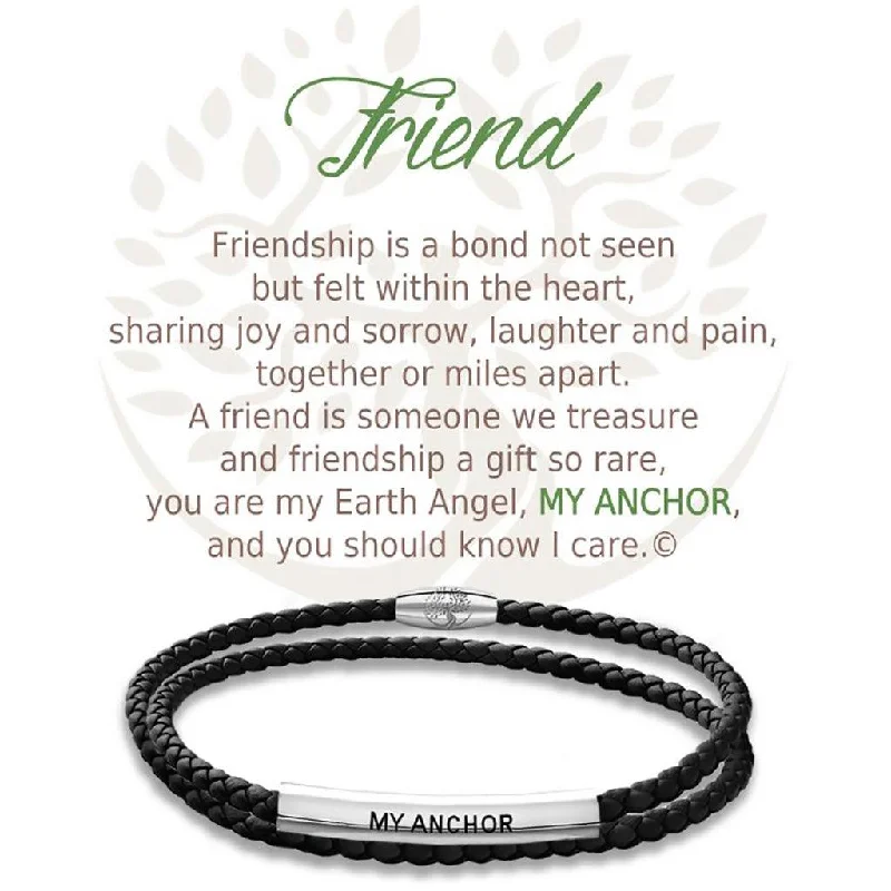 Earth Angel : Friend Black Leather Bracelet