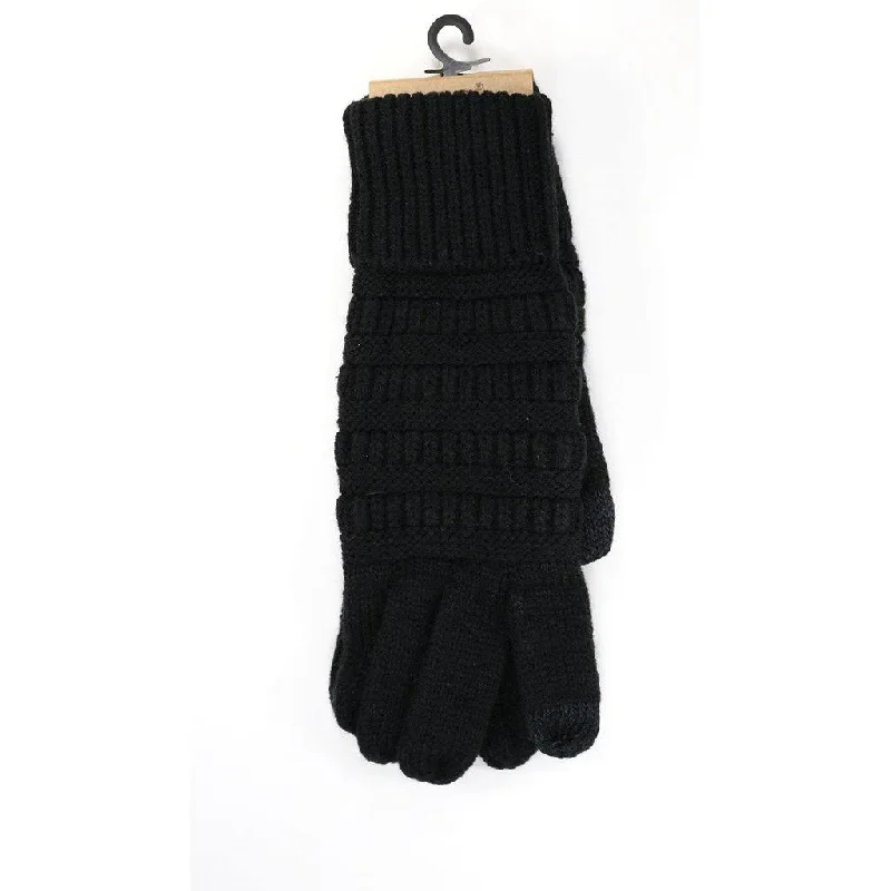 CC Beanie : Solid Cable Knit CC Gloves - Black