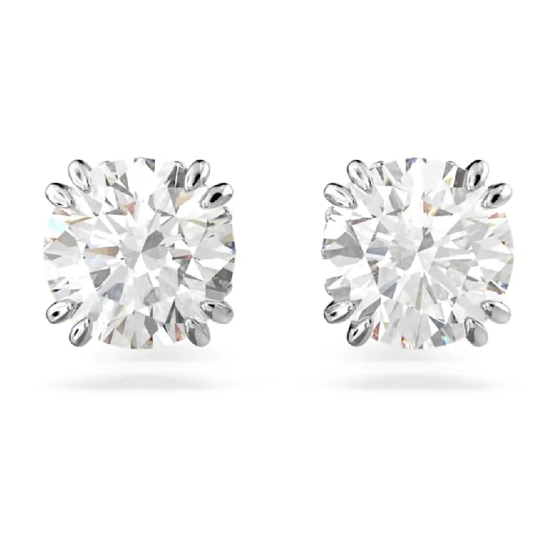 Swarovski : Stilla Stud Earrings In White - Round cut, Rhodium