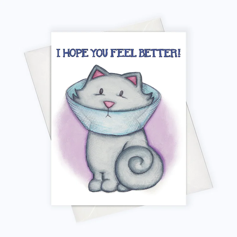 SYMPATHY CARD | Feel Better Cat Card | Sympathy Greeting Card | Get Better Card | Cone of shame card | Cards for friends | Cute Cat Card