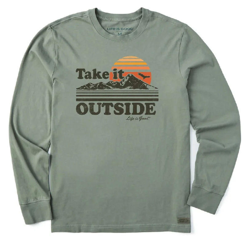 Life Is Good : Men's Take It Outside Retro - Long Sleeve Crusher-LITE Tee in Moss Green