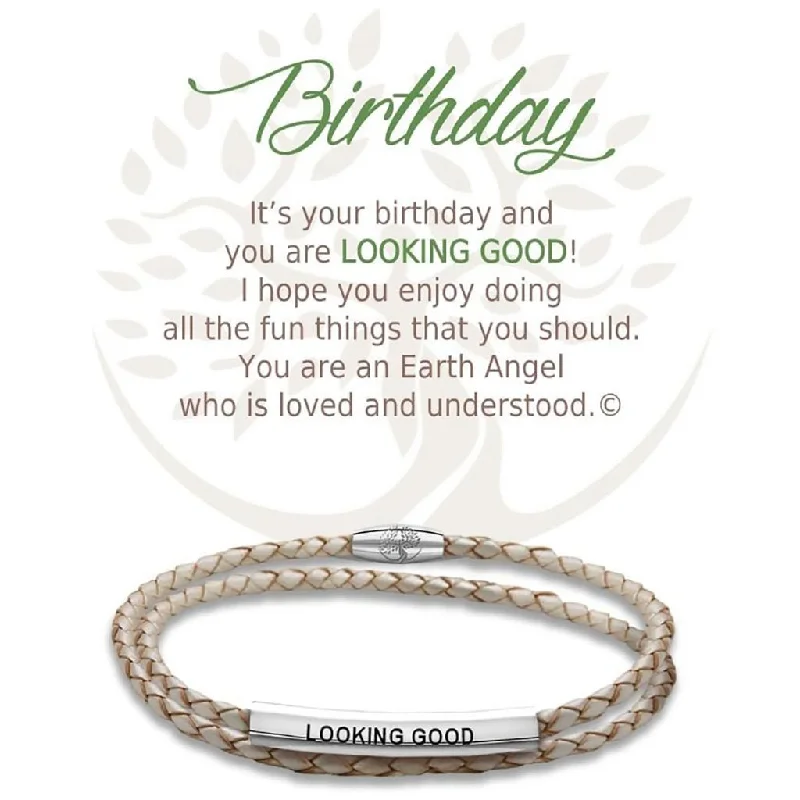 Earth Angel : Birthday Champagne Leather Bracelet