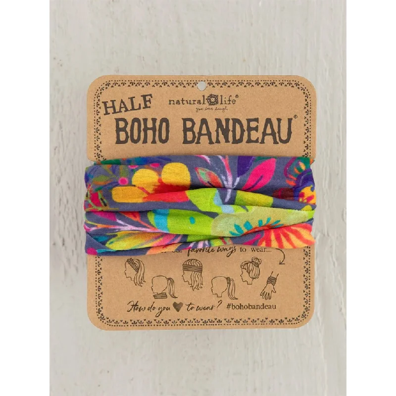 Natural Life : Half Boho Bandeau Headband - Charcoal Flower