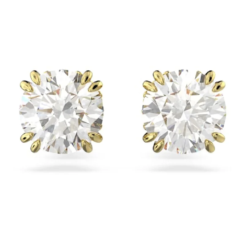 Swarovski : Stella Stud Earrings in White - Round Cut, Gold