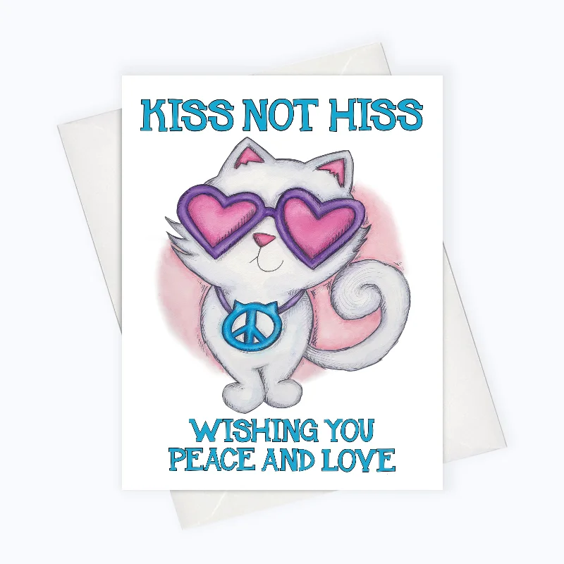 CAT CARD | Kiss not Hiss Cat Lovers Greeting Card | Friendship Cat Card | Valentine’s Day Stationery | Cute Cat Card | Cat Couple Card | Funny Cat Card | Cat Puns