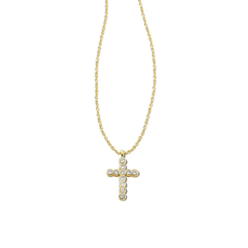 Kendra Scott : Cross Gold Pendant Necklace in White Crystal