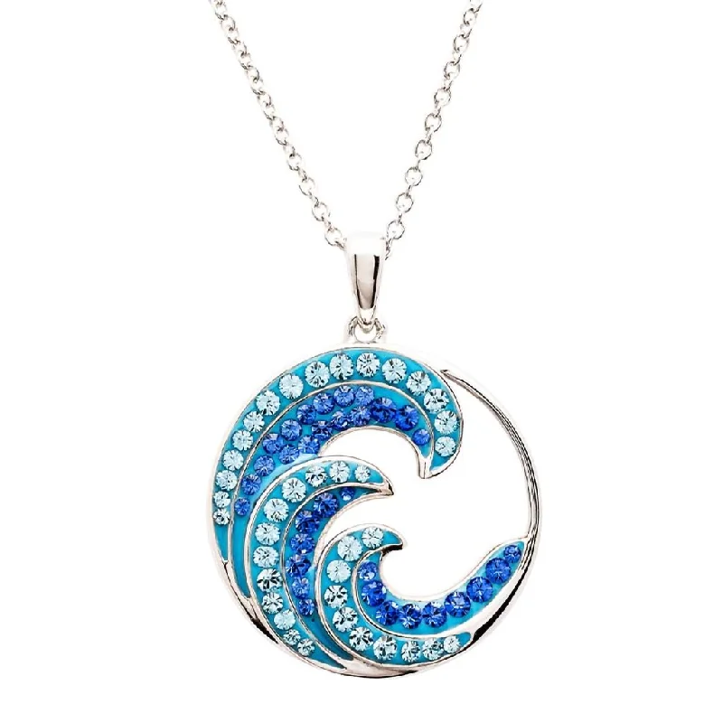 Ocean : Sterling Silver Sapphire Crystal Wave Necklace