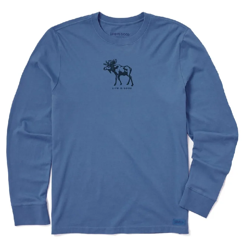 Life Is Good : Men's Simple Moose - Long Sleeve Crusher-LITE Tee in Vintage Blue