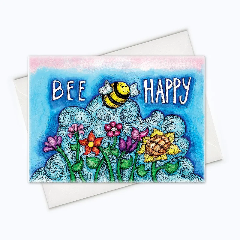 BEE HAPPY CARD | Friendship Cards | Encouragement Cards | Everyday Card | Blank Card | Flowers Happiness Card | Love Card