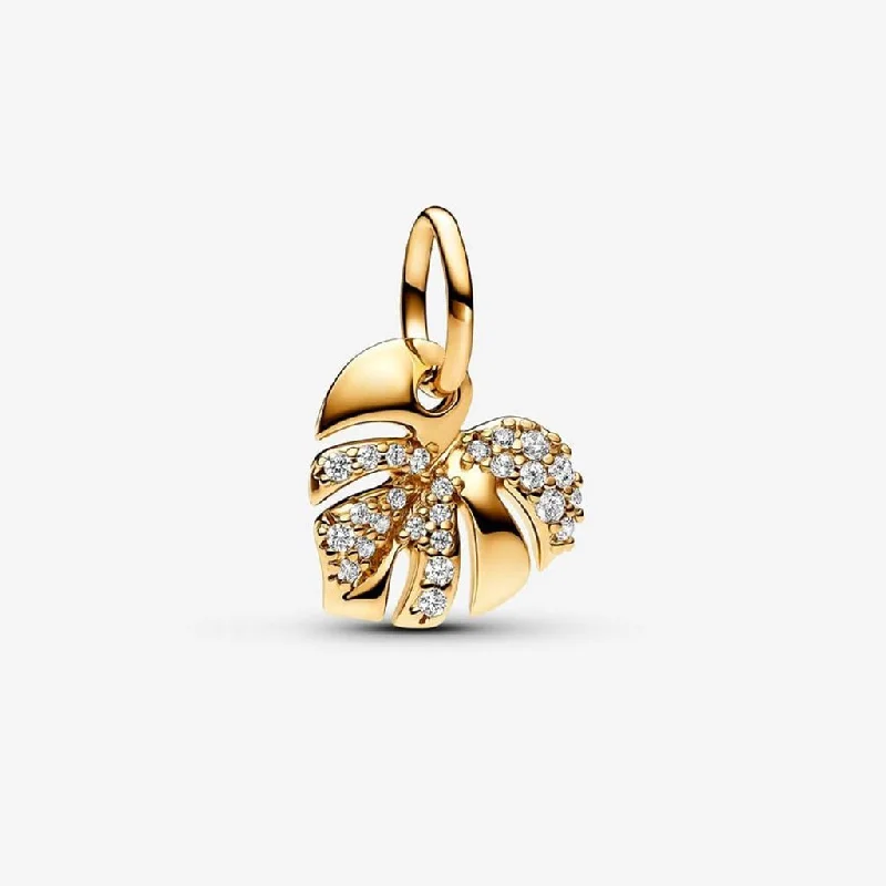 PANDORA : Sparkling Monstera Leaf Dangle Charm-Gold