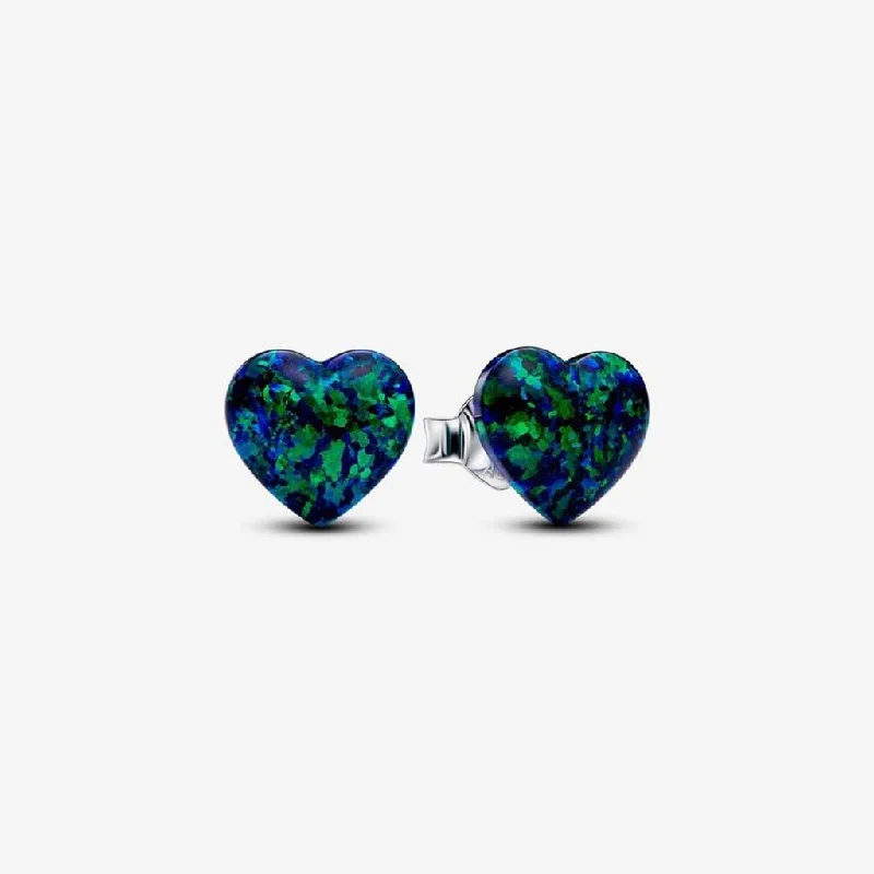 PANDORA : Opalescent Green Heart Stud Earrings