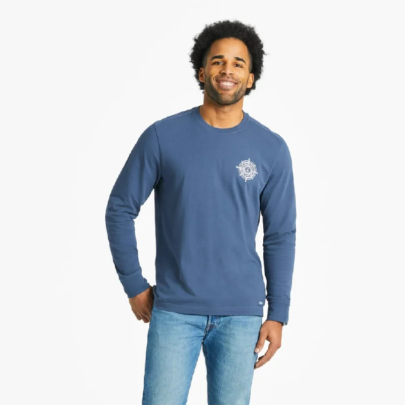 Life Is Good : Men's Positive Compass Long Sleeve Crusher-LITE Tee in Darkest Blue