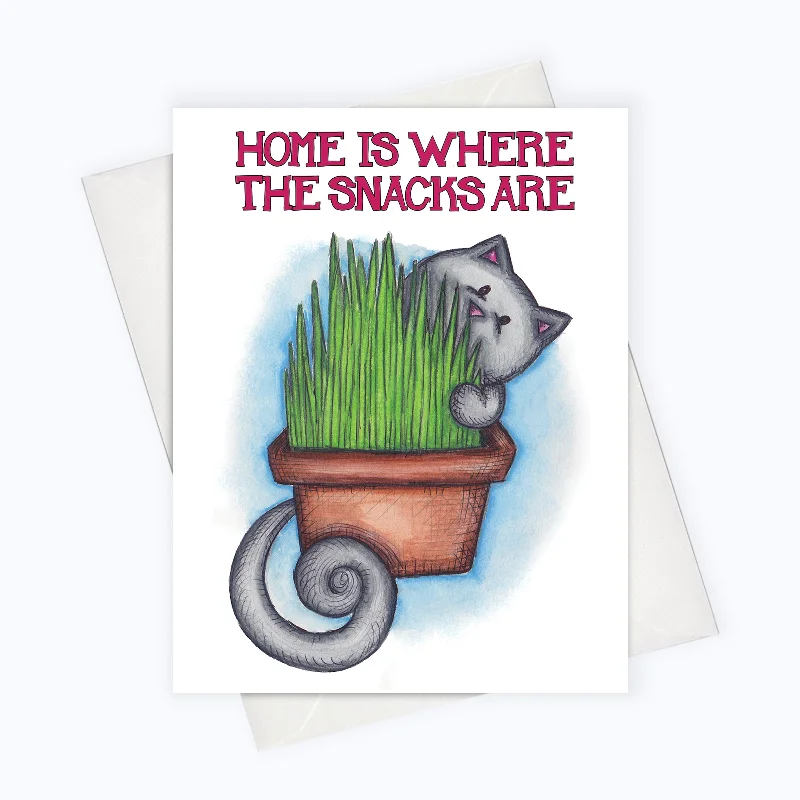 FUNNY CAT CARD | Home is Where The Snacks Are Cat Card | Cat Lovers Greeting Card | Sweet Cat Stationery | Home Sweet Home Card | Catnip Card | Cute Cat Card | Cat Stationery