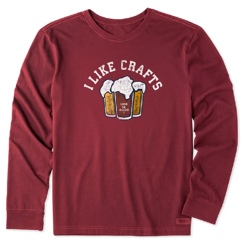 Life Is Good : Men's I like Crafts - Long Sleeve Crusher Tee in Cranberry Red