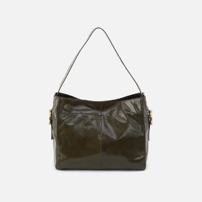 HOBO : Render Shoulder Bag In Polished Leather - Deep Moss