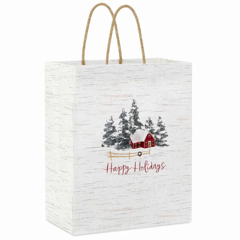 Hallmark : 9.6" Happy Holidays Red House on Birch Medium Gift Bag