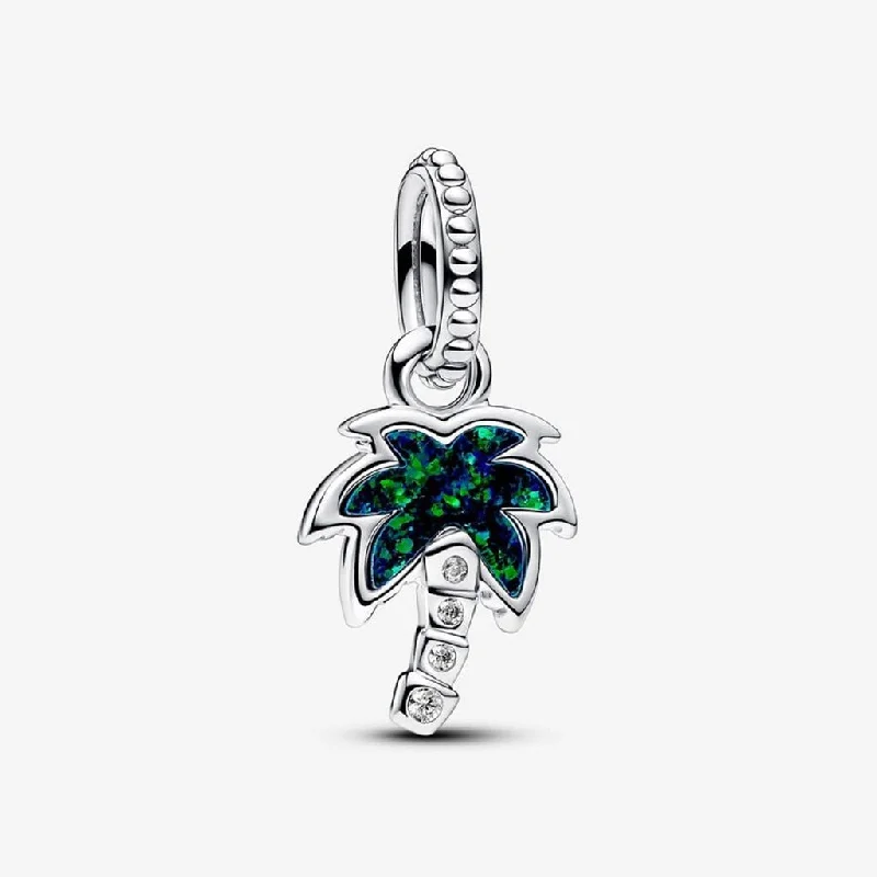 PANDORA : Opalescent Green Palm Tree Dangle Charm