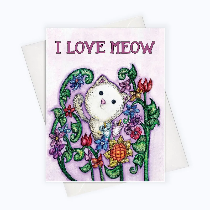 CAT LOVE CARD | Cat & Flowers Card | Lover Greeting Card | Valentine’s Day Stationery | Cute Cat Card | Cat Card | Cute Cat Card | Funny Cat Card | Cat Puns