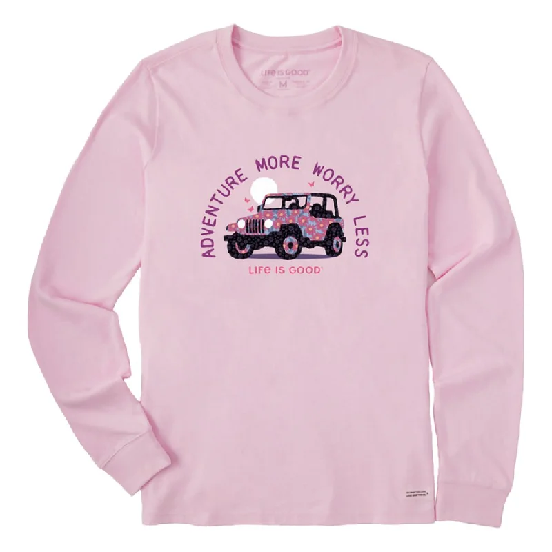 Life Is Good : Women's Patterna Adventure More Worry Less 4x4 - Long sleeve LITE Crusher T-Shirt in Seashell Pink