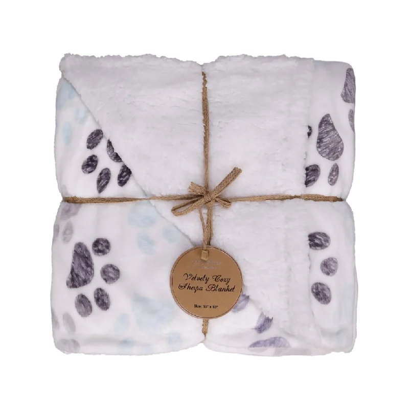 50" x 60" Paw Print Velvety Fleece Sherpa Blanket - At Home by Mirabeau