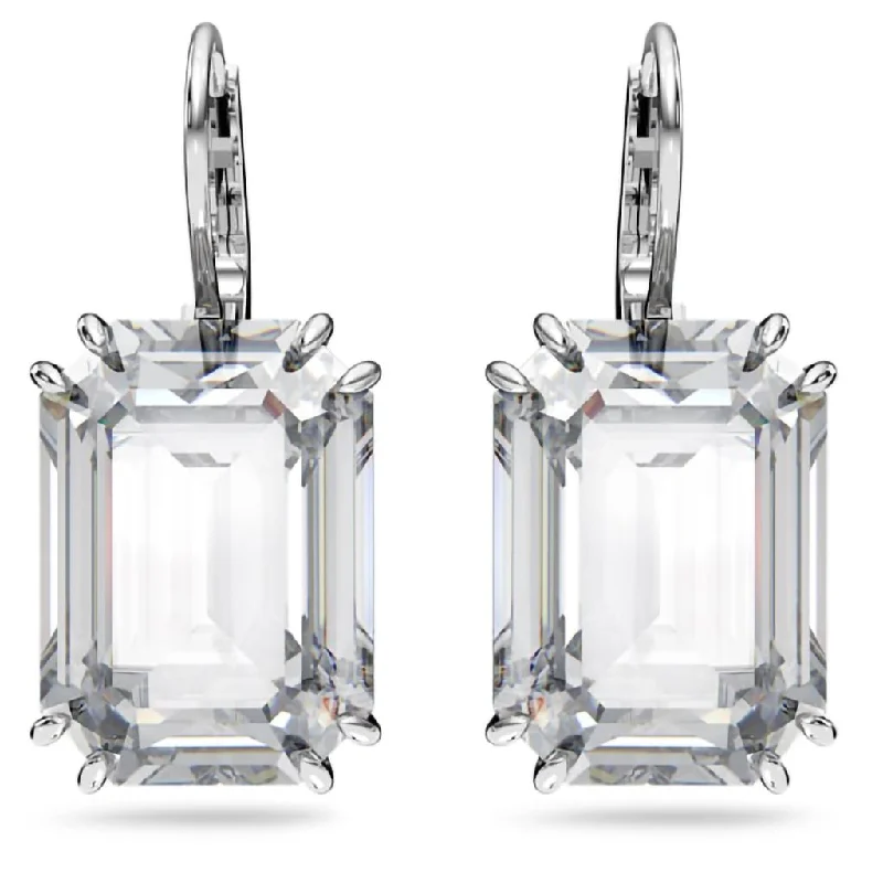 Swarovski : Millenia Drop Earrings In White - Octagon cut , Rhodium