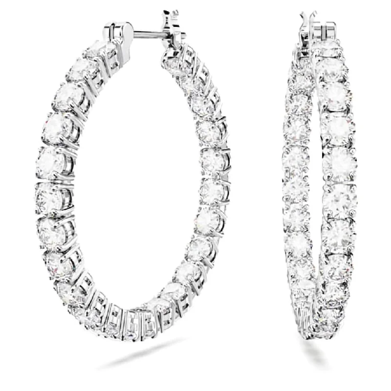 Swarovski : Matrix Hoop Earrings in White - Round Cut, Rhodium